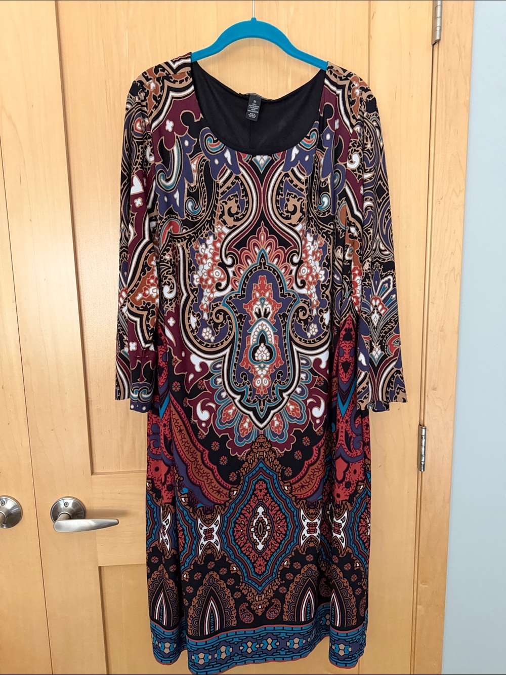 Women’s Paisley Print Long Sleeve Shift Dress - Multi
